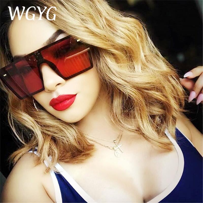 

Fashion oversized square sunglasses ladies flat top red black transparent lenses sunglasses visor UV400