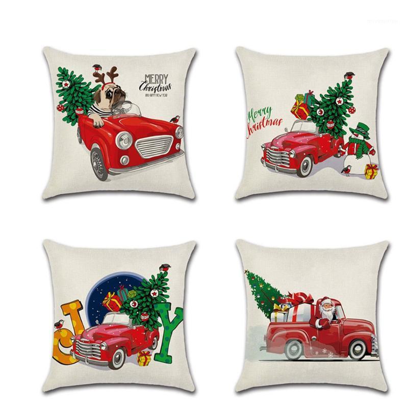 

Christmas Day Theme Cushion Covers Home Decor Pillows Cartoon Car Snowmen Sofa Linen Pillow Covers 45*45cm1, Style-4