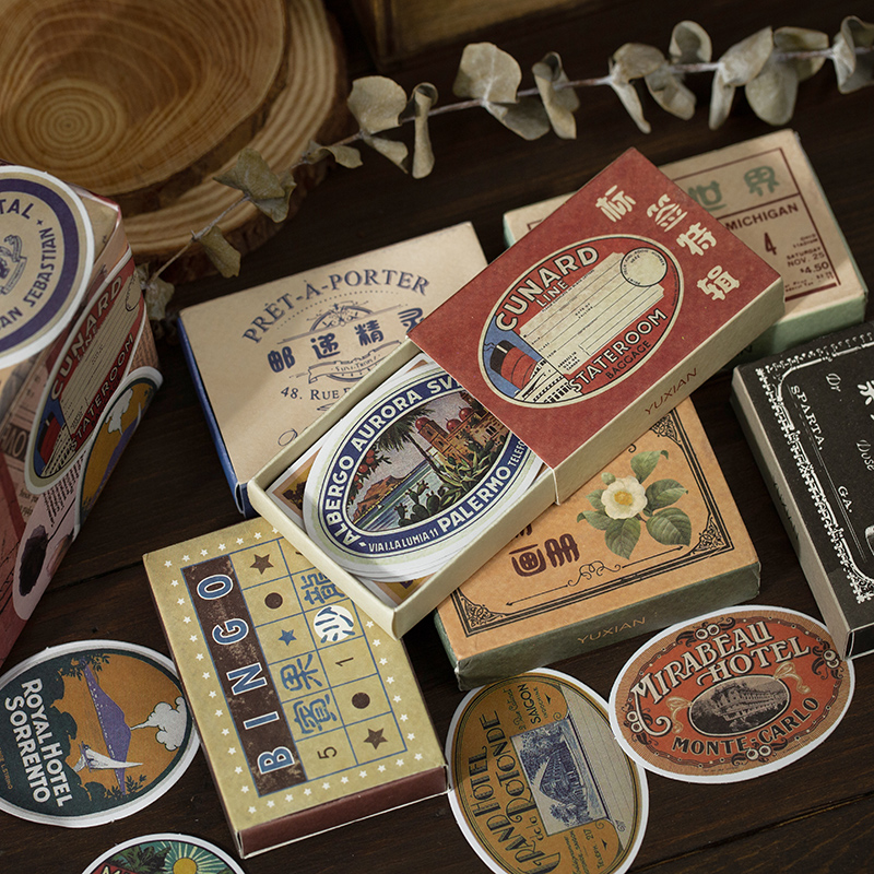 

60pcs/lot Retro Stamp Label Stickers Decorative collage Scrapbooking Material planner stickers bullet journal Stationery