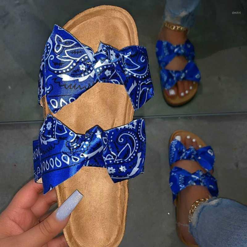 

Summer Women Slippers Print Butterfly Knot Bow Tie Low Wedges Heels Slides Outdoor Beach Femlae Casual Shoes Ladies sandals1, Black print