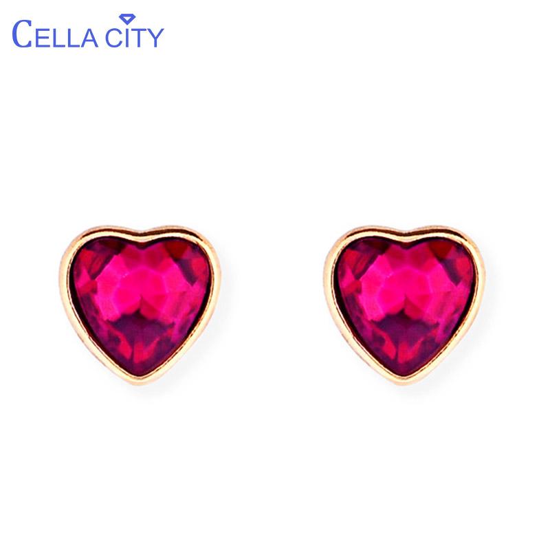 

Cellacity Sweet Heart shaped Gemstone Earrings for Women Silver 925 Banquet Jewelry Red Crystal Ear Studs Simple Delicate Gift
