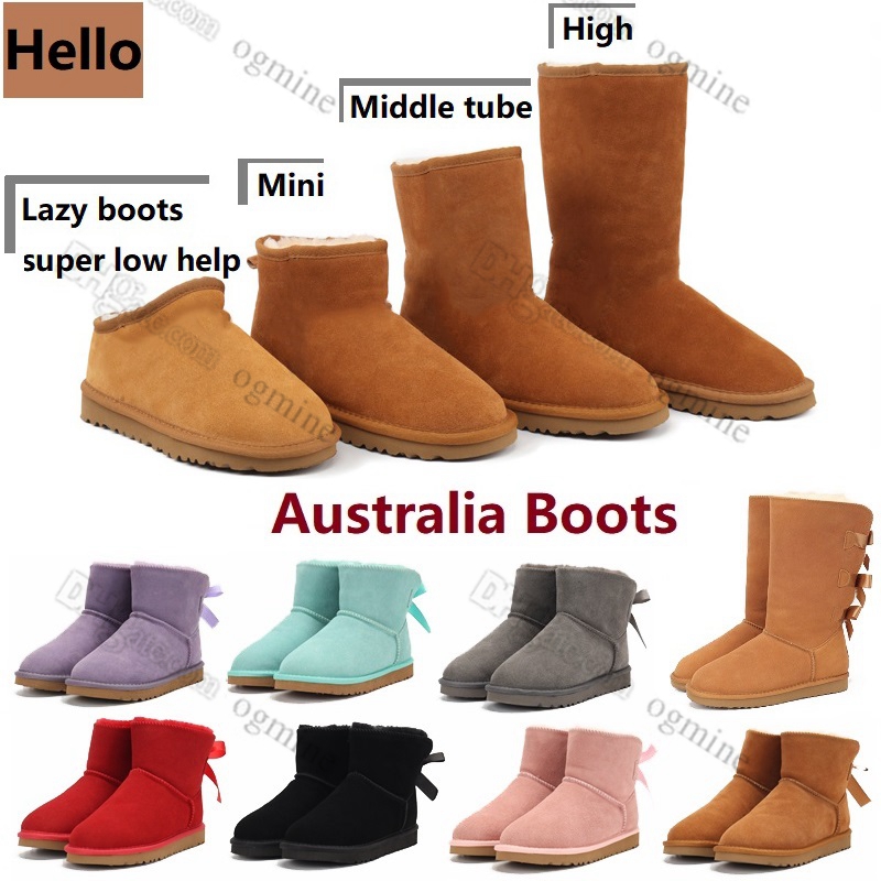

With Box Designer womens fur australia boots women classic snow boot australian winter warm furry Bow satin ankle booties Fluffy slippers Bowtie lady girls shoes, Hello