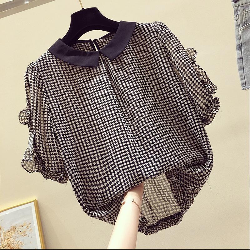 

New Chiffon Womens Clothing Casual Blouses Female Korean Fashion Floral Short Sleeve Shirts Ladies 2021 Summer Loose Tops Khaki