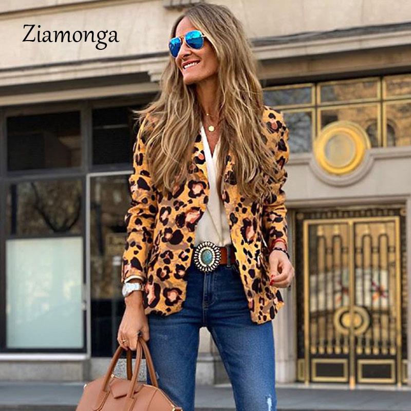 

Ziamonga Plus Size XL Women Leopard Print Blazer Womens Jacket Coat Fashion Vintage Autumn Long Sleeve Coat Vogue Blazers Jacket, Black