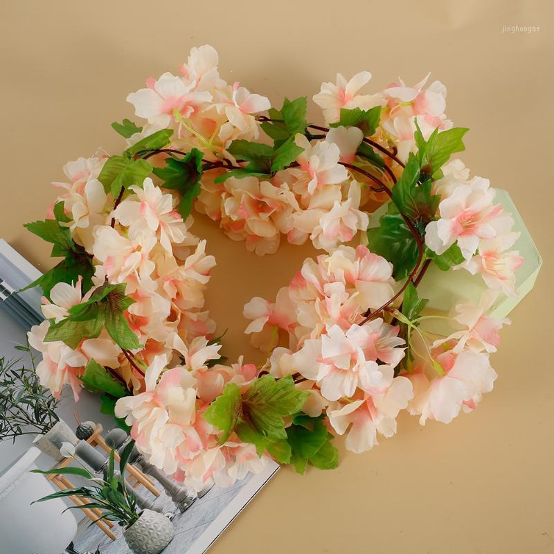 

1 Pcs 2.3M Artificial Flowers Cherry Blossom Vine DIY Rattan Garland Flowers Vine Wedding Party Home Garden Hanging Decoration1, Blue
