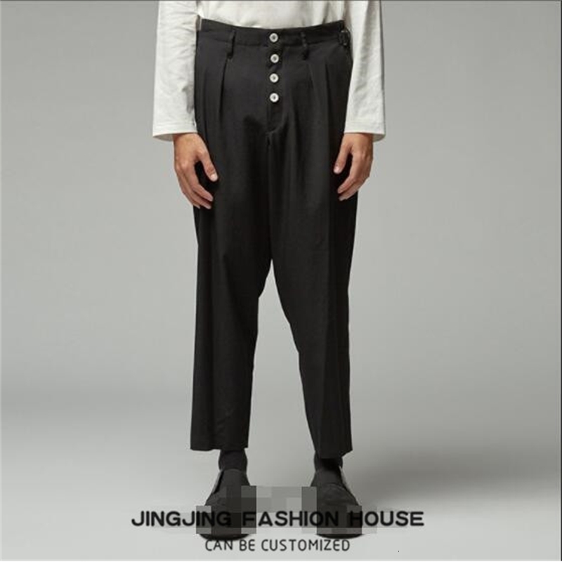 

2021 New 2744. Manly Casual with Nine Stitches Male Pants Loose Button Casual. B6BE, Black