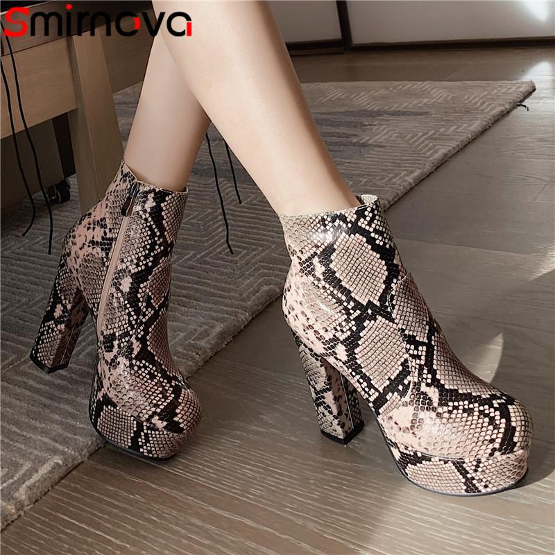 

Smirnova big size 34-43 fashion ankle boots women round toe autumn winter boots ladies square high heels shoes platform, White