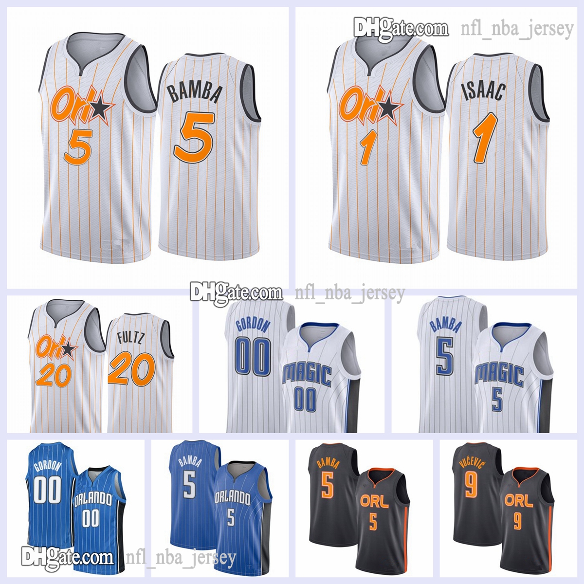 

2021 Mens City Orlandos Edition Basketball Jersey Mohamed 5 Bamba 00 Aaron Gordon 10 Fournier 9 Vucevic 1 Isaac 20 Fultz Hot Pressing Jersey, Black;red