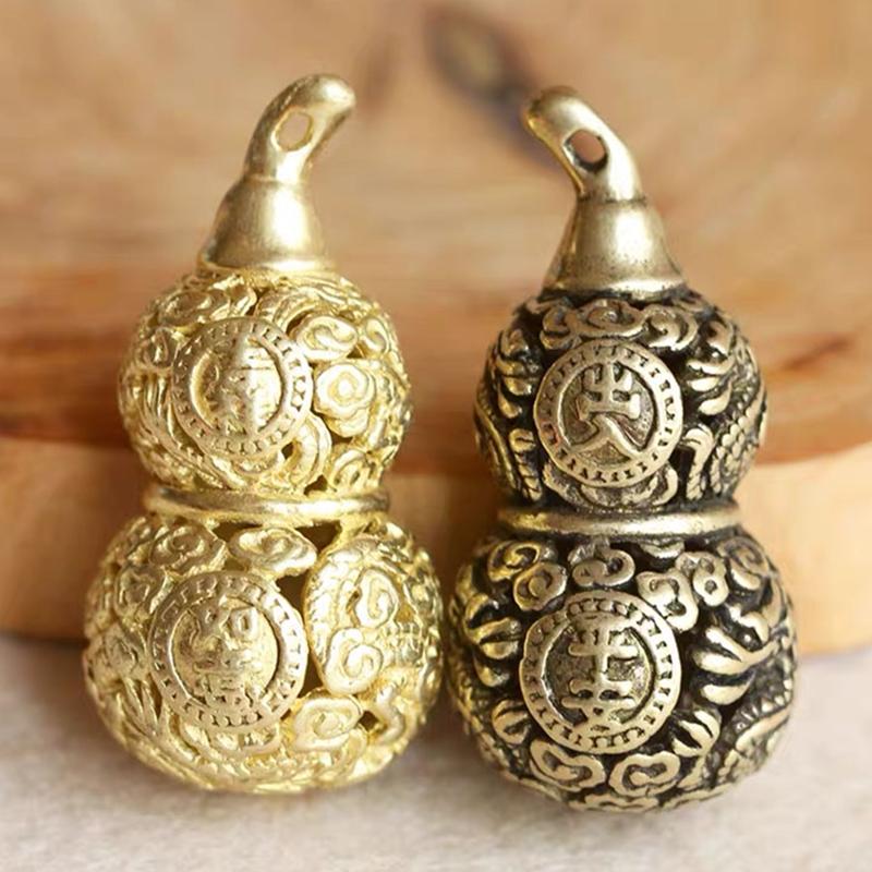 

Brass Handicraft Die-Casting Gourd Hollow Wind Bell Good luck Bronze Creative Gift home Decoration Pendant Car Key Chain