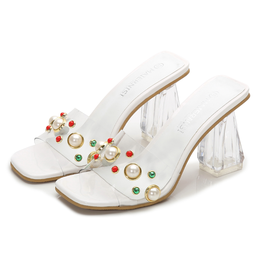 

2020 Clear-cut You'll See Woman's Slides Toe High Heels Eight in Women's Slippers Pearl Ladies Shoes 89oj, White