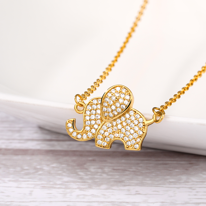 

Zircon Elephant Pendant Necklace Crystal Inlay Golden Stainless Steel Chain Woman Jewelry Girl Birthday Children's Day Gift