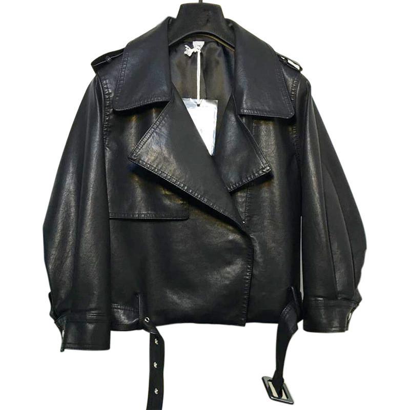 

Loose Faux Leather Jacket Coat 2021 Autumn and Winter New Fashion Motorcycle Jacket PU Leather Short Bomber, Beige