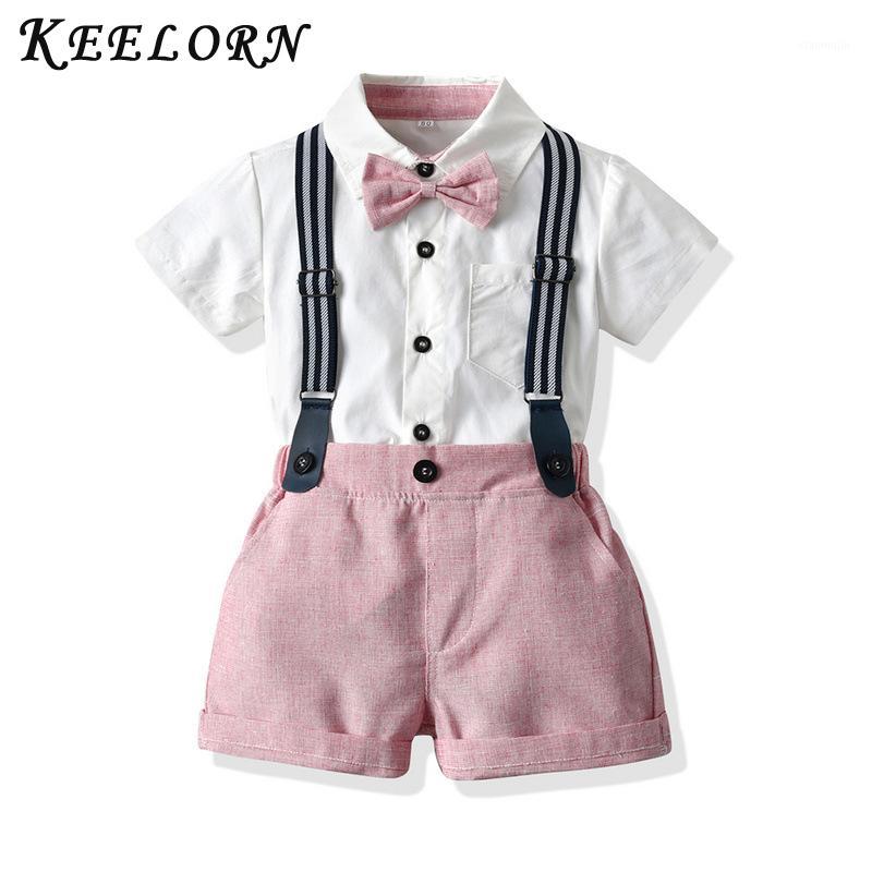 

Keelorn Summer Style Baby Boy Clothing Set Solid Newborn Infant Clothing 2pcs Short Sleeve T-shirt Suspenders Gentleman Suit1, Ah643pink