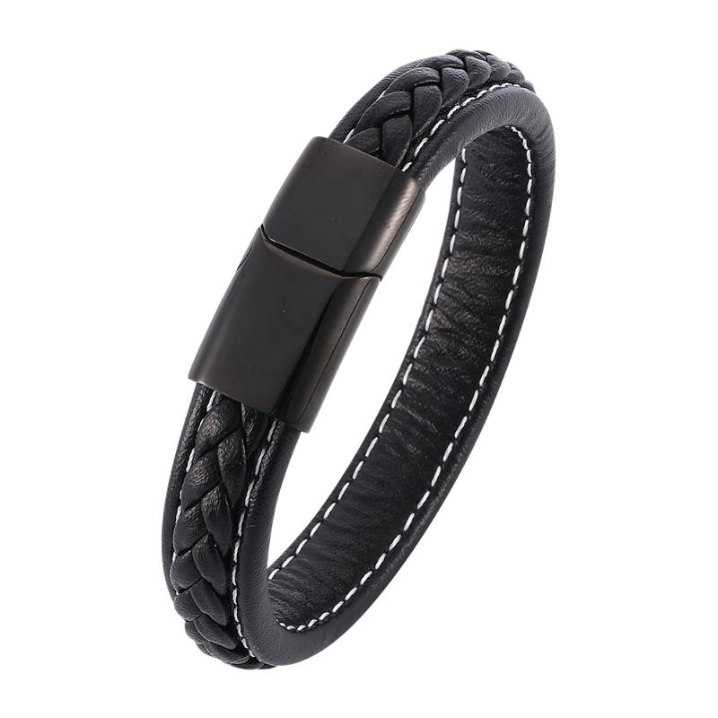 

Retro Business Men's Blue/Black/Brown Woven Leather Bracelet Stainless Steel Magnetic Buckle Fashion Simple Charm BraceletSP0009