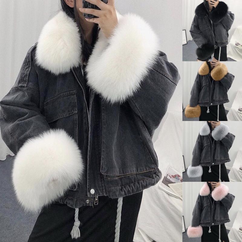 

2020 Women Warm Denim Short Coat Collar Jacket Slim Winter Outwear Coats Jackets for Women Jacket jackets, Black