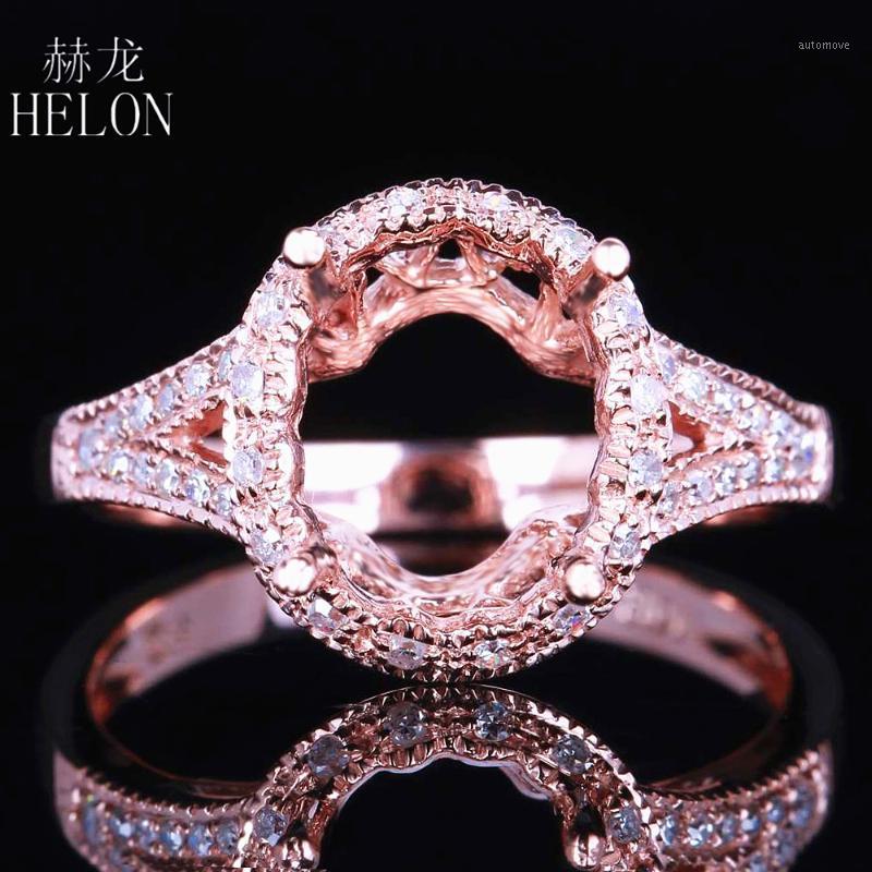 

HELON 10x8mm Oval Solid 10K Rose Gold Pave Natural Diamonds Semi Mount Engagement Ring Setting For Women Fine Jewelry Best Gift1