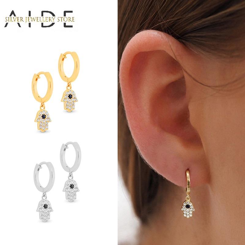 

AIDE Punk Zircon Palm Hoop Earrings For Women Fashion Luxurious INS Hand Piercing pendientes Earings Silver 925 Jewelry brincos