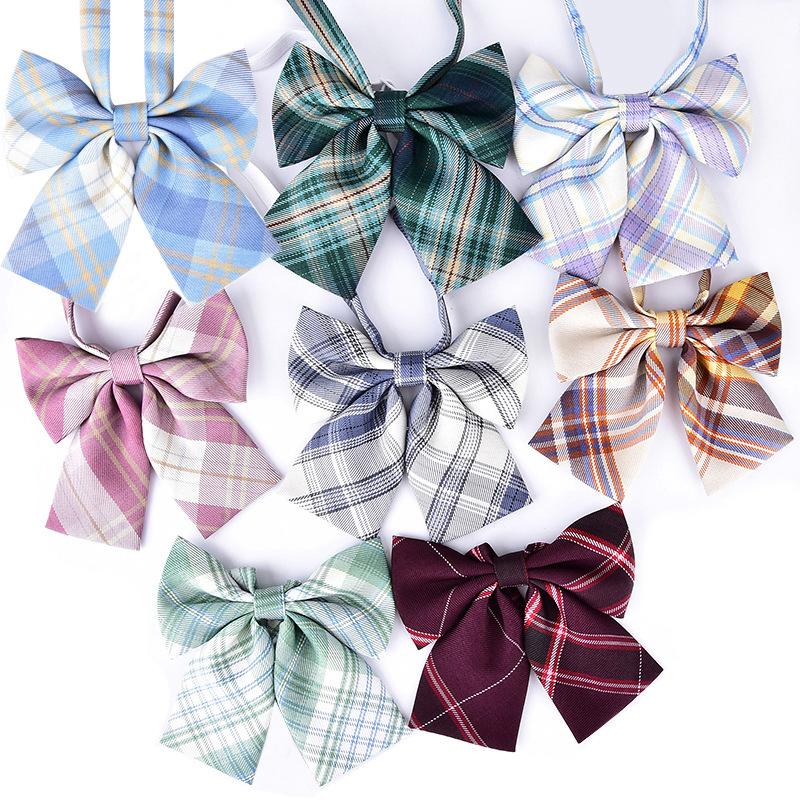 

Neck Ties Knot Ready Butterfly Bow Tie College Style Bowknot Flower Female Uniform Collar Student Neckwear Plaid Strip Polyester Accessory