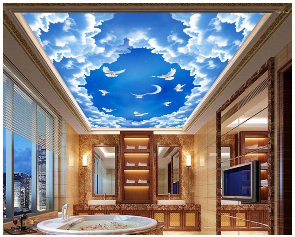 

3d photo wallpaper custom 3d ceiling murals wallpaper Sky cloud ceiling Zenith fresco living room1, As pic