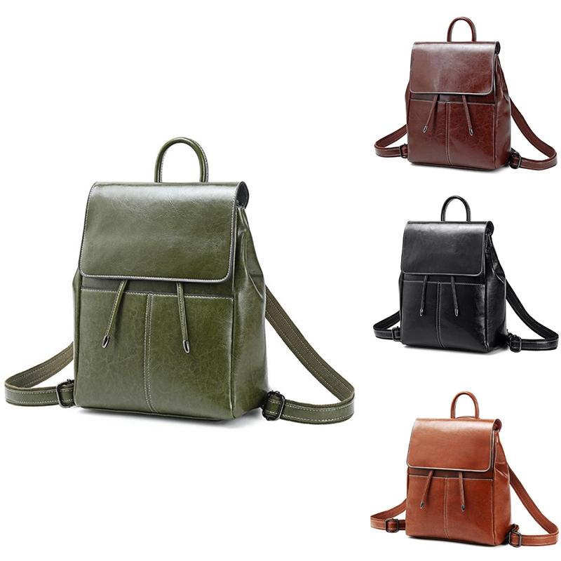 

Leather Backpack High Quality Oil Wax Leather Backpack Fashion Women Travel Bag, Black