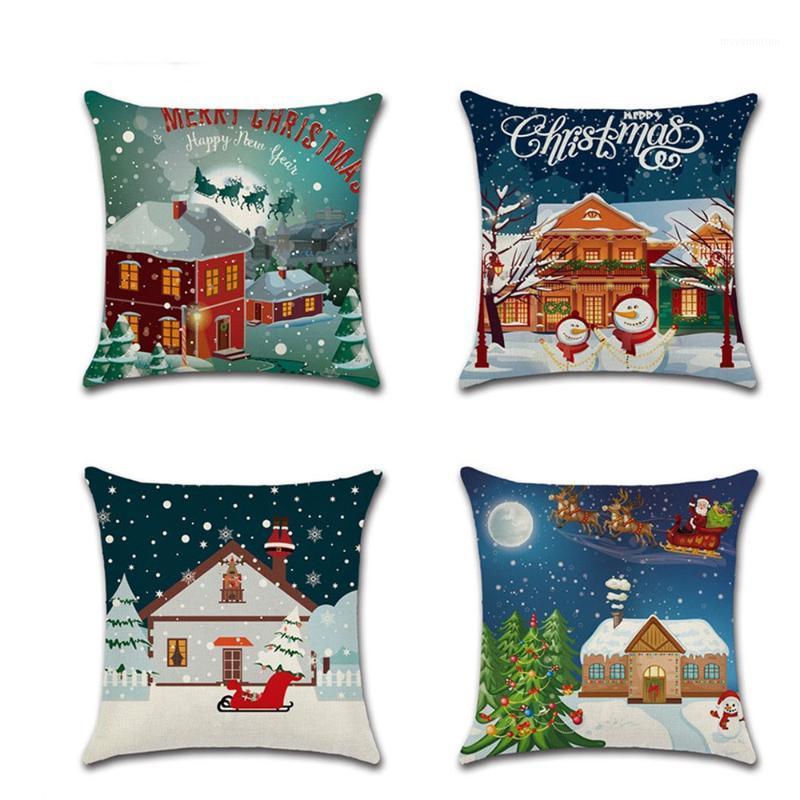 

Christmas Day Theme Cushion Covers Home Decor Pillows Cartoon Snowman House Sofa Linen Pillow Covers 45*45cm1, Christmas series-4