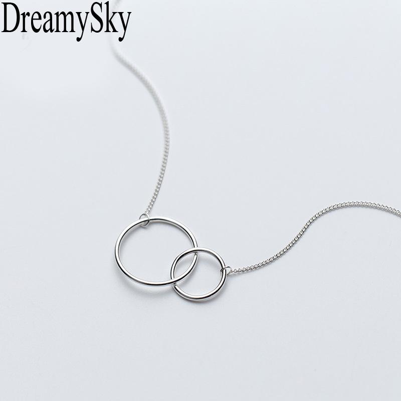 

Chokers DreamySky 100% Real Pure Silver Color Double Circle Necklace For Women Wedding Statement Christmas Jewelry Kolye