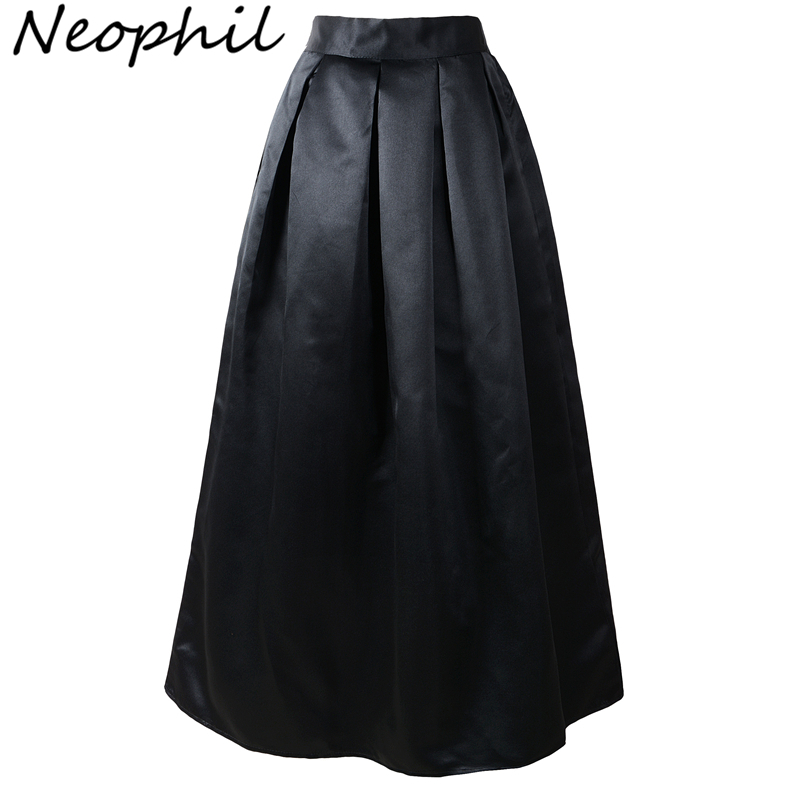 

Neophil 100cm Black Basic Muslim Women Maxi Long Pleated Skirts High Waist Ladies Ball Gown Skater Flare Saia Longa MS08025 Y200326, Red