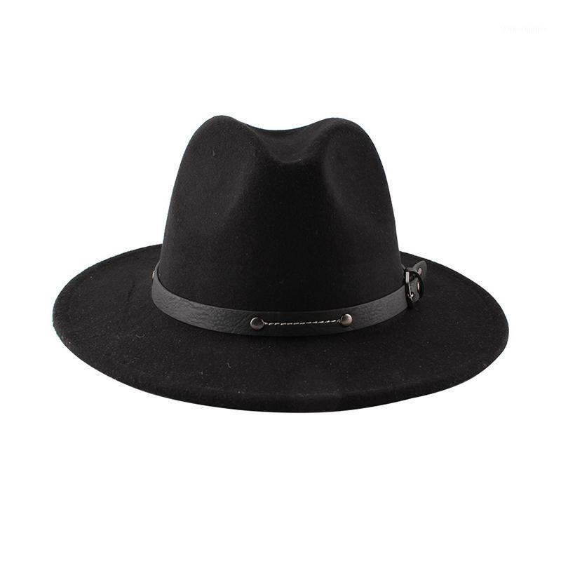 

Wide Brim Hats Flat Top Jazz Hat Woolen Autumn And Winter Fashion Gift Ladies Sunshade Fedora Men Hip-hop Bucket Wholesale1, Black