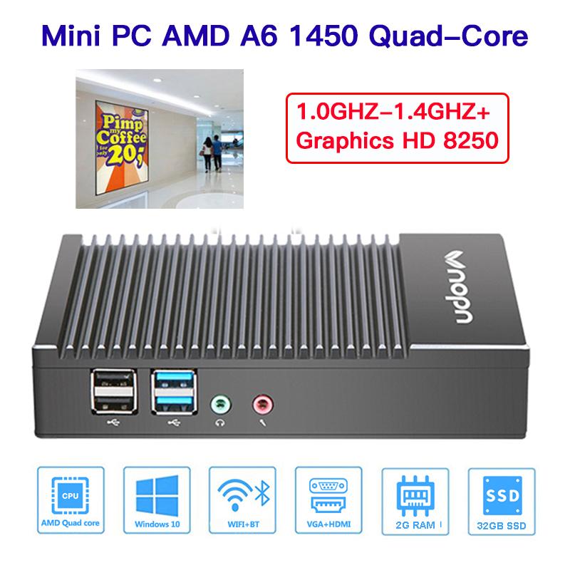 

Micro Computer Mini PC AMD A6-1450 1.4GHz 4G RAM+64GB SSD WIFI, VGA, USB 3.0 Win 10 Mini PC Computer
