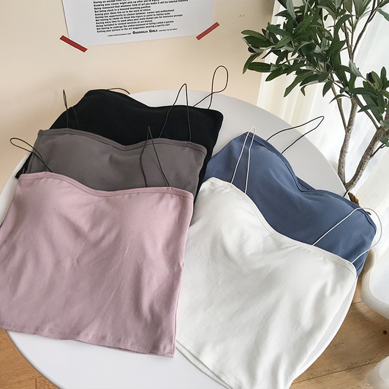 

2021 New 5-color sexy no sleeves color top ladies vest women's clothes with bra (f6672 6T0I, Blue