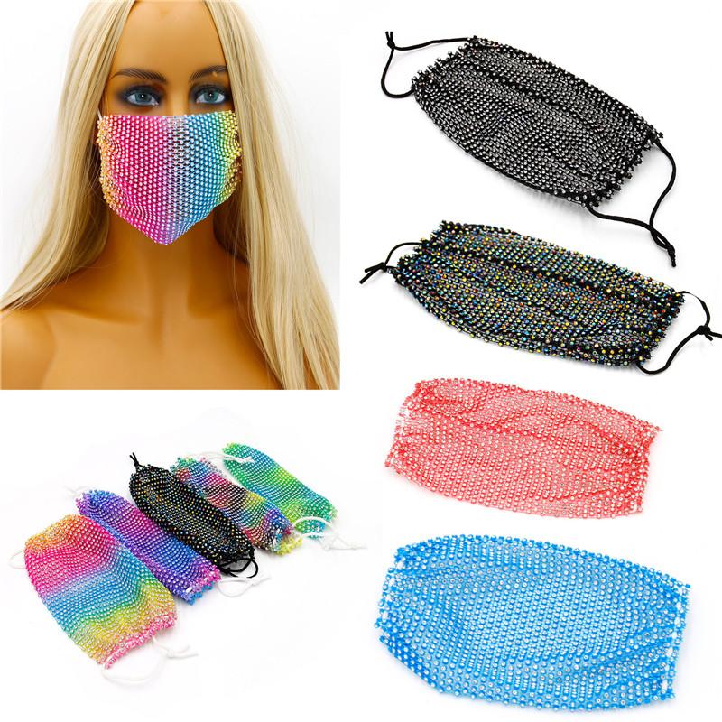 

Bling Bling Diamond Face Mask Fashion Trend Nightclub Bar Rhinestones Masks Washable Reusable Fishing Net Face Mask Free Shipping