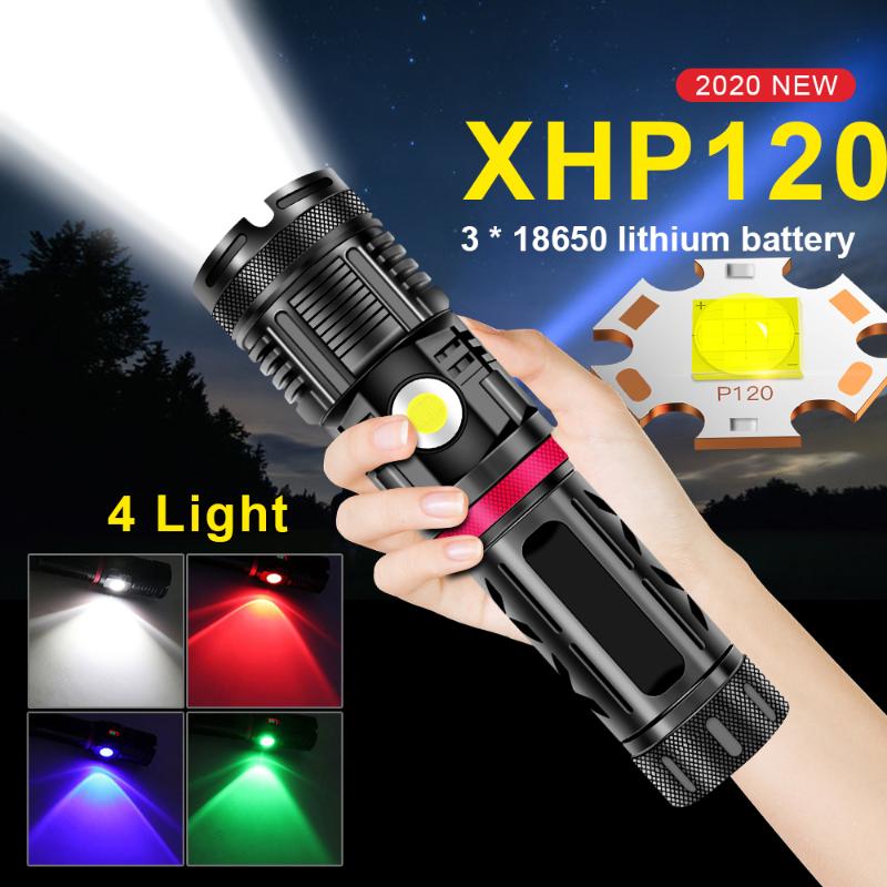

2021 New multipurpose xhp120 powerful LED torch usb Rechargeable flash light xhp70 xhp50 High power led flashlights