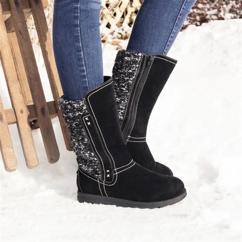 

Snow Mid-Calf Elegant Boots Women Winter Fur lined Warm Boots Ladies Casual Round Toe Shoes Footwear Solid Colour Botas1, Beige