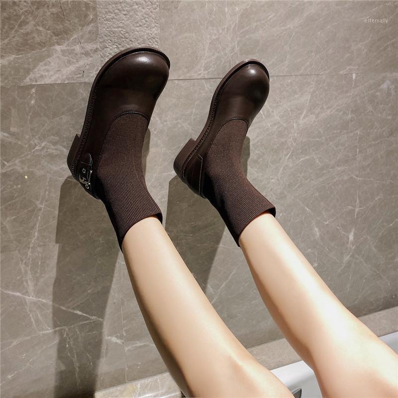 

COOTELILI Women Ankle Boots Keep Warm Fashion Shoes For Woman Round Toe 3cm Heel Slip On Shoes Basic Botas Mujer Size 35-401, Brown