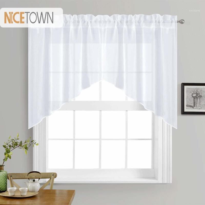 

NICETOWN White Rod Pocket Faux Linen Textured Swags Kitchen Curtains Valance Sheer for Home Decor Small Window, 1 Pair1