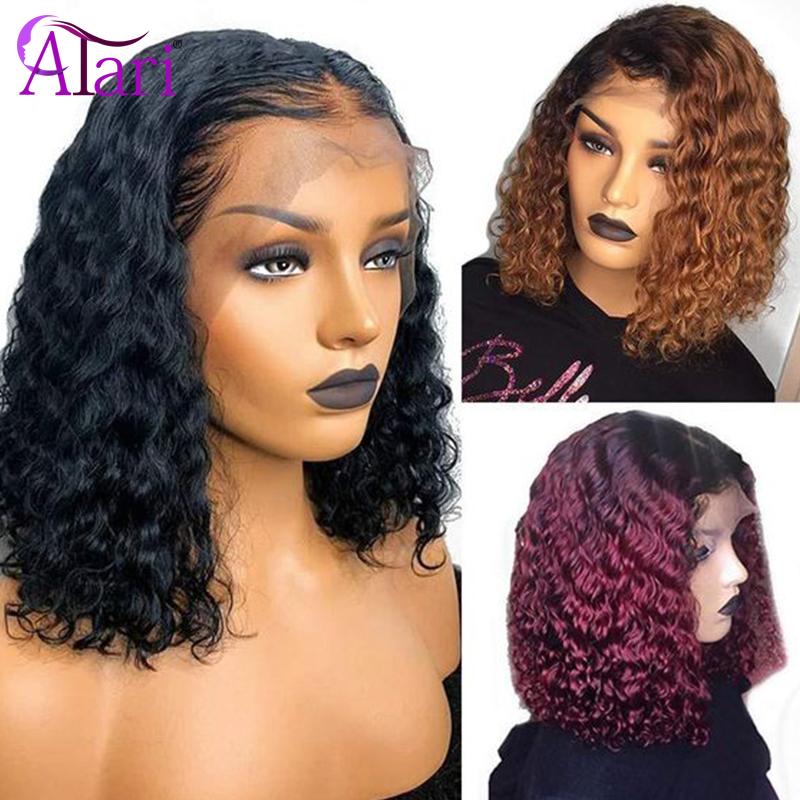 

Deep Wave Bob Lace Front Wig 1b/27 1b 99J Deep Curly Human Hair Wigs Brazilian Virgin Wigs for Women Pre Plucked Short Bob Wig, Natural color