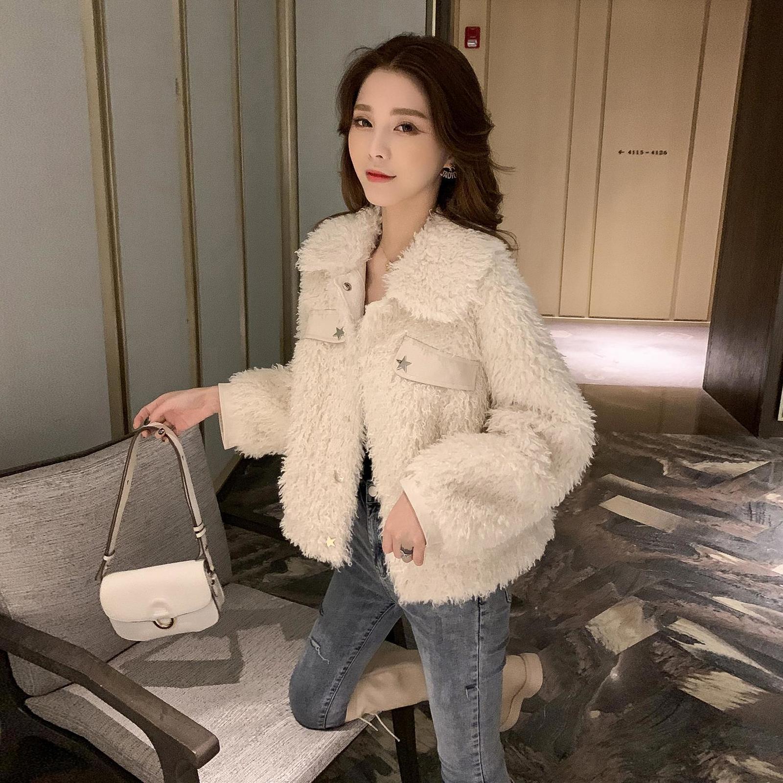 

2021 Autumn and Winter New Lapel Woolen Jacket Loose Tide Fine Short Coat Chic Fan Lady Ladies'top KEW5, Beige