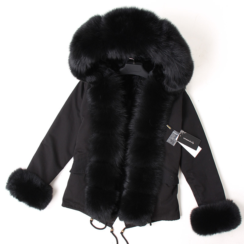 

2021 New Black Fox Fur Collar Women's Winter Coat Jacket 1EPQ, 23