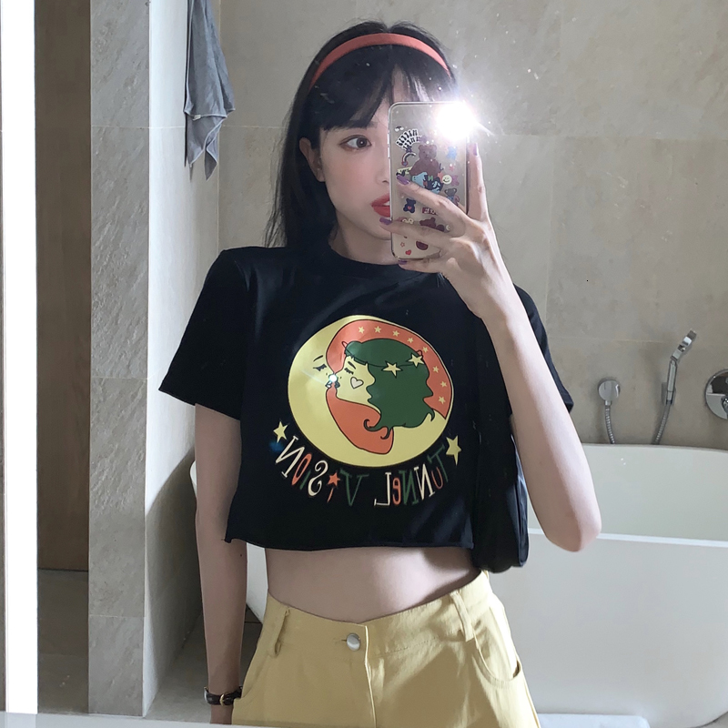 

2021 New 2 colors Korean summer funny style short sleeve printing women's T-shirts tops (c2275) FQM3, White