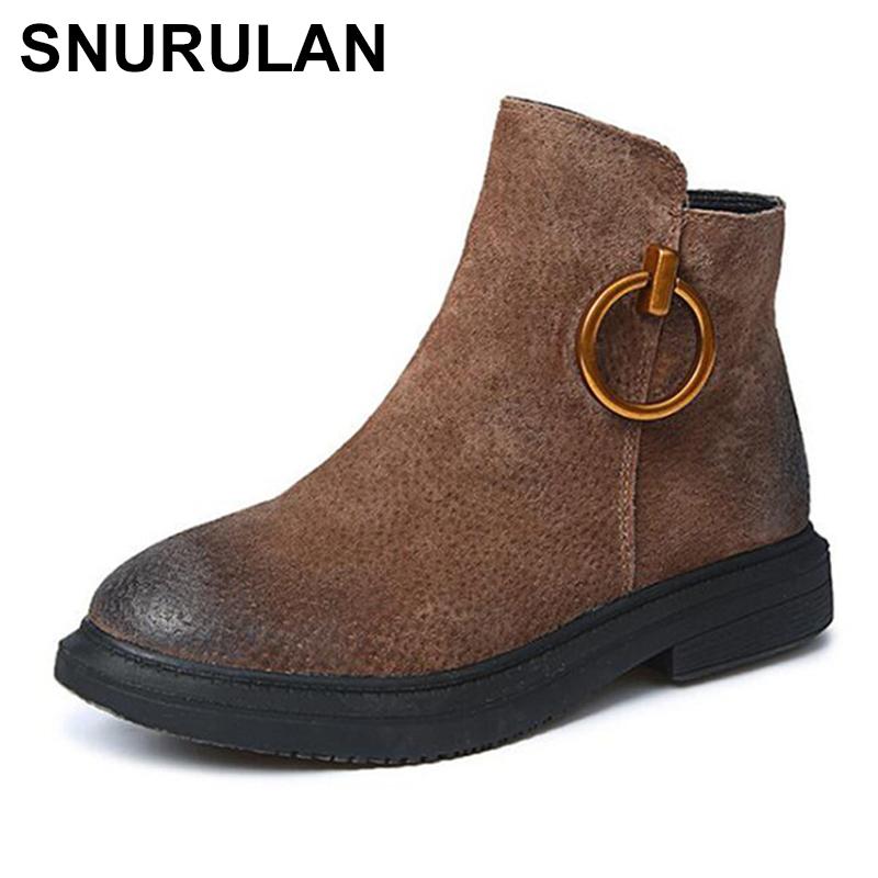 

SNURULAN 2020 new plus size autumn winter women ankle boots new fashion woman snow boots work shoes Comfortable botas, Black