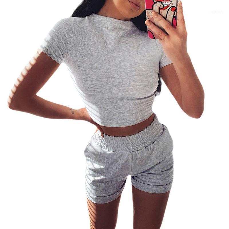 

2 Pieces Running Sets Ladies Short Sleeve Crop Top and Shorts Women Tracksuits Solid Color Two Piece Pants Set Women Sweatsuit1, As photo shows