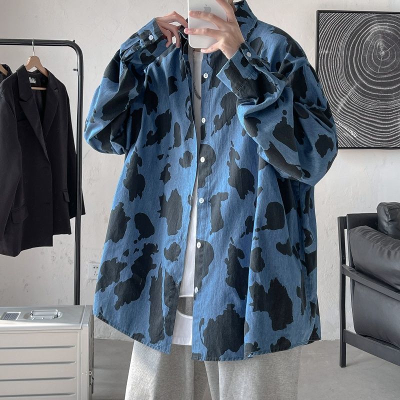 

Men's Spring 2021 and Winter New Drape Denim Cow Soft Long Sleeve Shirt Male Clothes DW9C, Light blue.