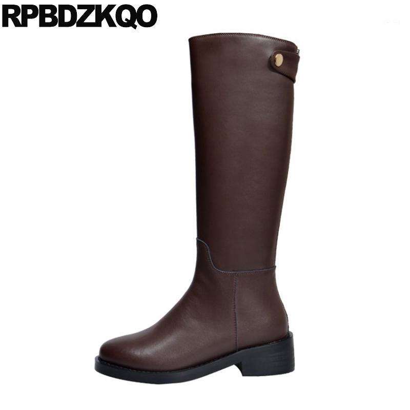 

equestrian chunky trend women boots winter 2020 high heel shoes fashion round toe black autumn knee long block fur riding brown1