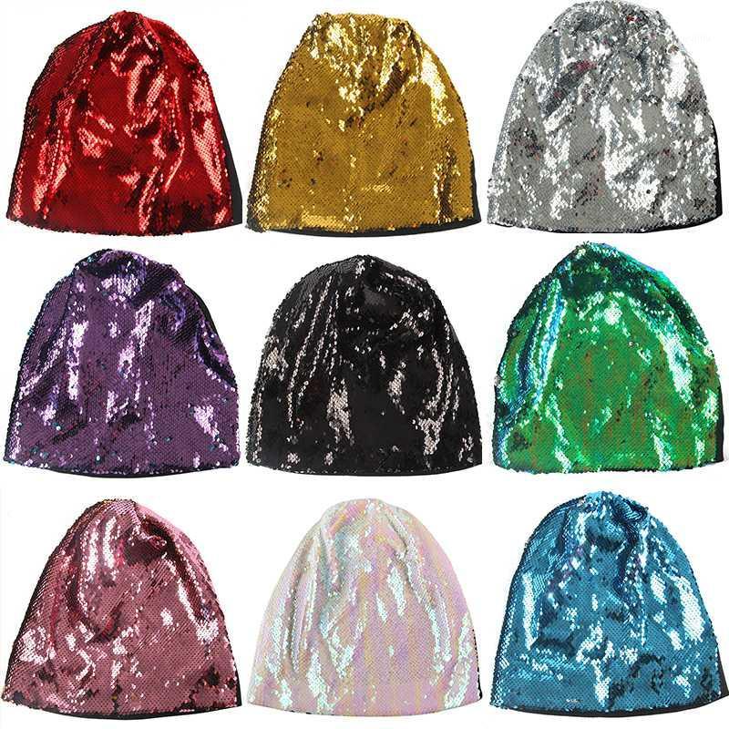 

2020 new men's women's hip hop sequins cap women's shiny skull cap peas fashion casual solid color hat beanie SL-061
