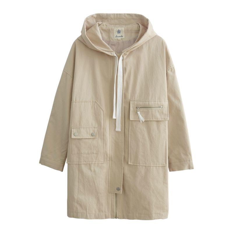 

Small windbreaker women's long 2021 new spring and autumn Korean students bf Harajuku loose autumn coat, Khaki
