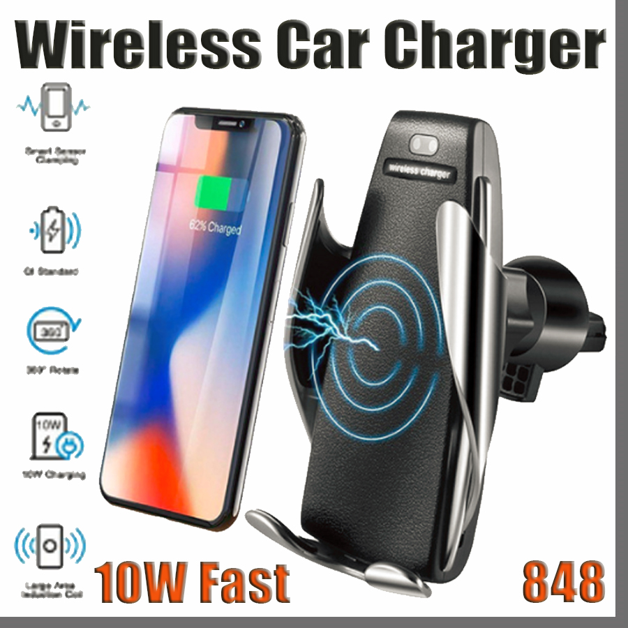 

848D S5 Automatic Clamping 10W Qi Wireless Car Charger 360 Degree Rotation Vent Mount Phone Holder For iPhone Android Universal Phones
