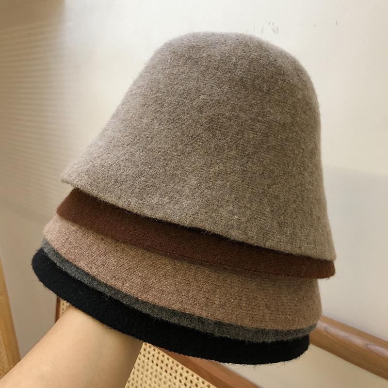 

New Fashion Wool Fedora Hat Women Solid Simple Bucket Hat for Female Spring Autumn Wool Knitted Fisherman Lady Outdoor Cap, Grey