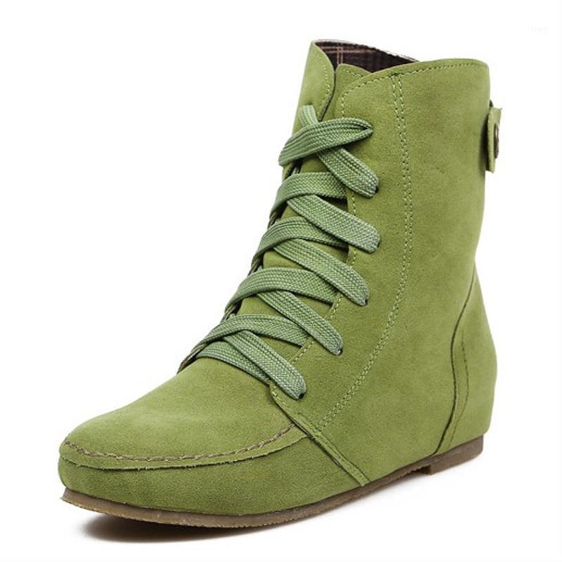 

Candy Color Big Size Autumn Boots Women Flat Lace-up Ankle boots Casual Woman Shoes Plus Size EU34-43 Botas Femininas XKD20491, Black