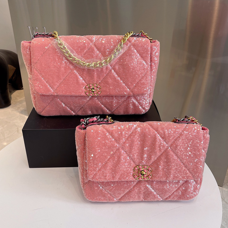 30C/25C 2021 Early Fall Womens Holiday 19 Sequins Bags Classic Flap Quilted F/W Large Capacity Interwoven Chain Shiny Crossbody Street Party Luxury