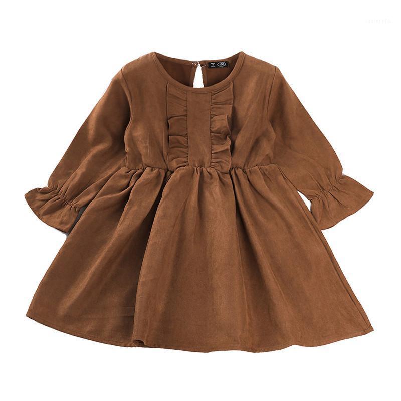 

2021 Baby Girl Dress High-Waist Midi Long Sleeve Round Collar Hollow-out Buttons Princess Pleated Spring Casual Dresses1